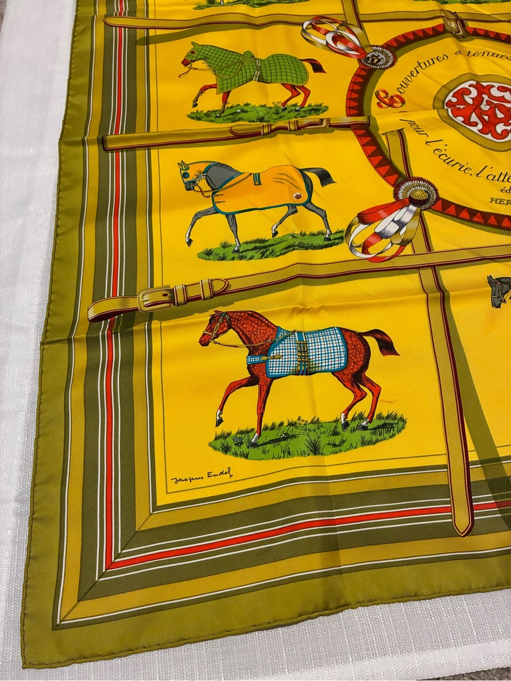 Hermes Silk Scarf Couvertures et Tenues de Jour Yellow with Box Authentic - Picture 5 of 9